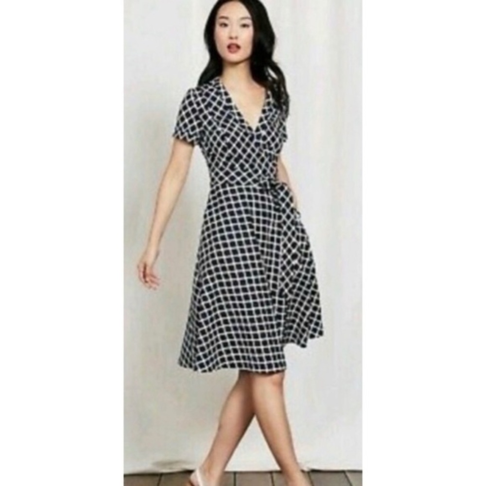 Boden Women's Black/White Lara Vintage Style Faux Wrap Top Tie Dress 6R EUC #894